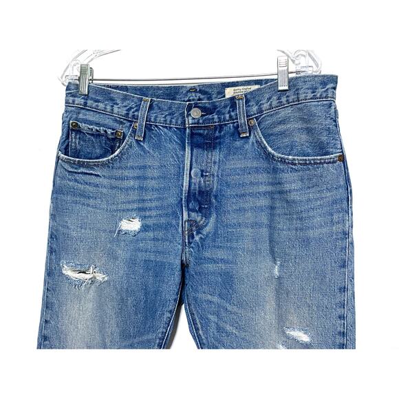 Levis 501 Japanese Denim Raw Hem Jeans Womens 32x27 Boyfriend Distressed Grunge - Picture 3 of 14